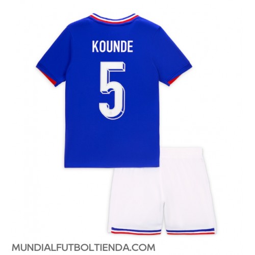 Camiseta Francia Jules Kounde #5 Primera Equipación Replica Eurocopa 2024 para niños mangas cortas (+ Pantalones cortos)